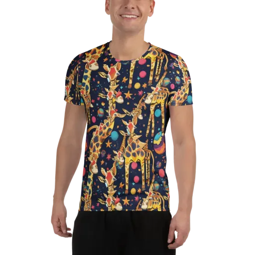 Cosmic Giraffe Parade on a Men's Athletic T-Shirt