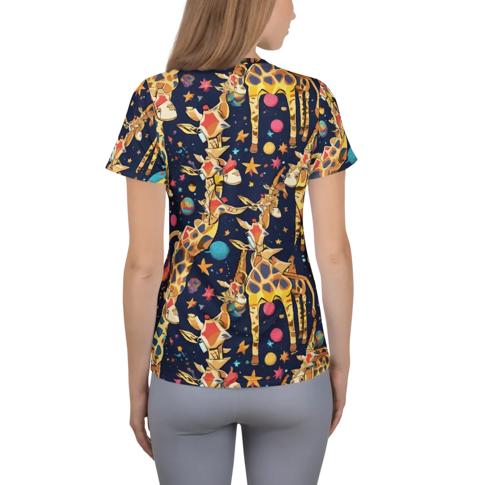 Cosmic Giraffe Parade on Women's Athletic T-Shirt — Back