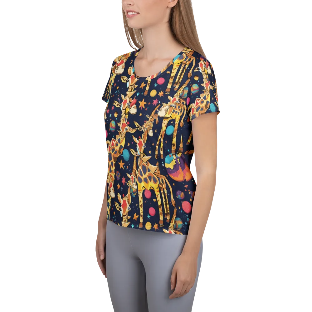Cosmic Giraffe Parade on Women's Athletic T-Shirt — Left
