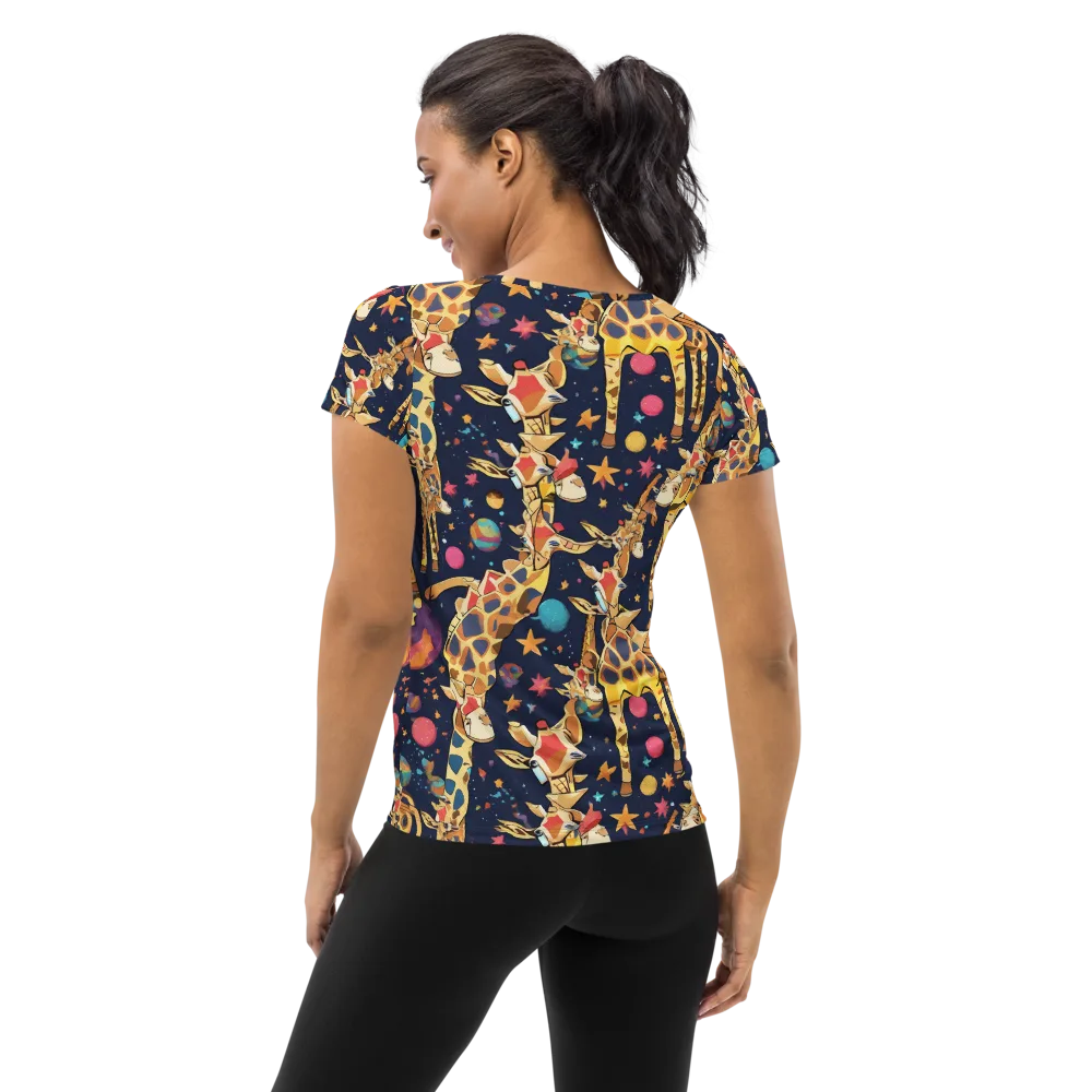 Cosmic Giraffe Parade on Women's Athletic T-Shirt — Back