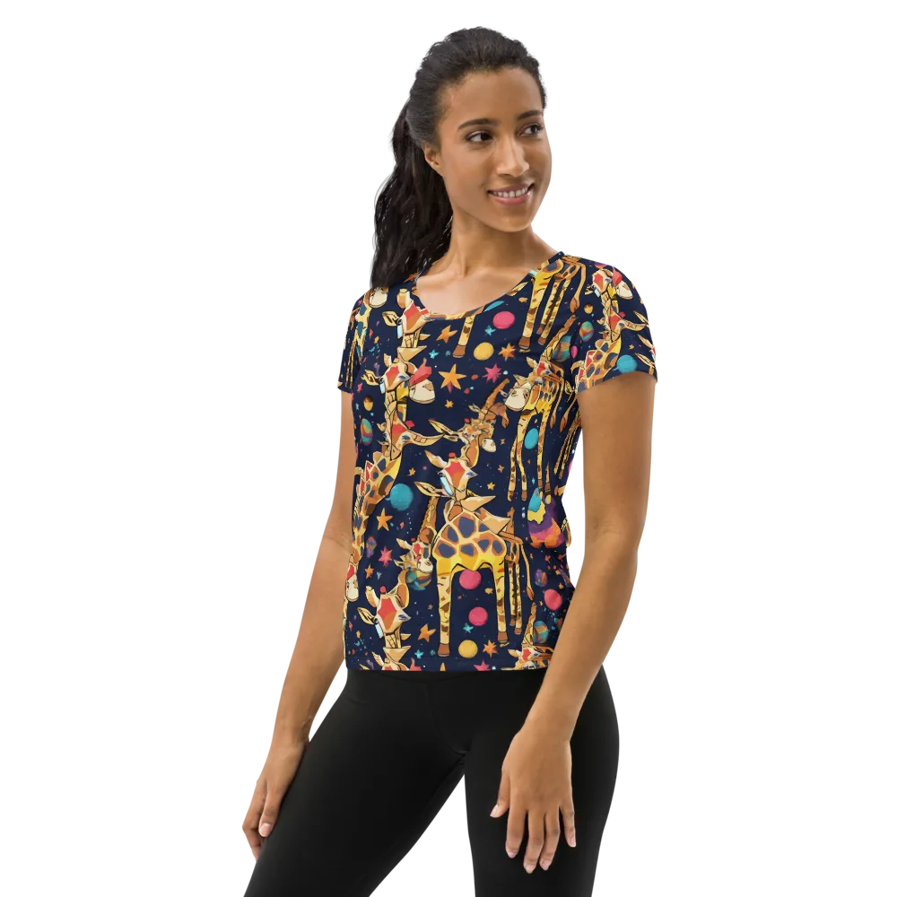 Cosmic Giraffe Parade on Women's Athletic T-Shirt — Left