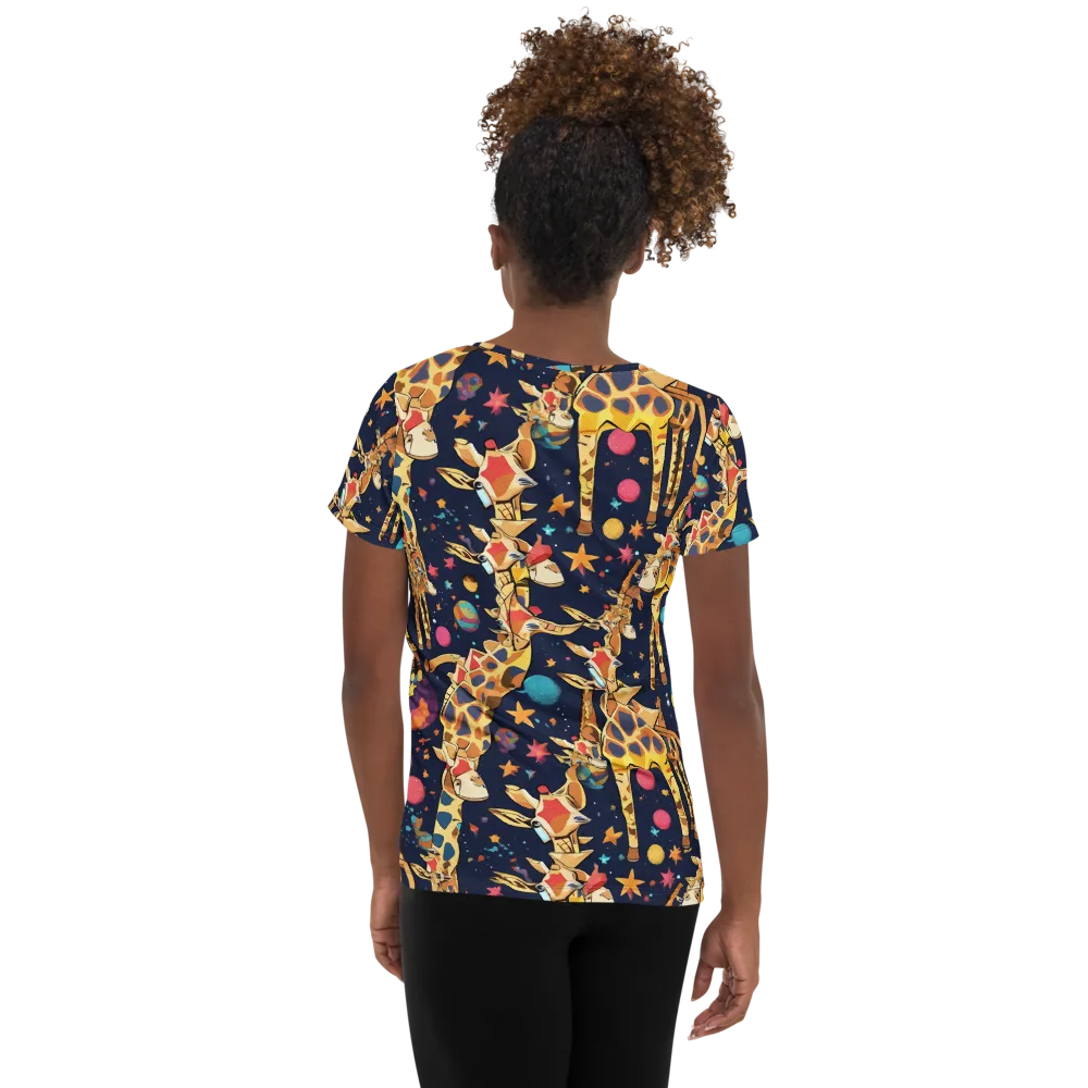 Cosmic Giraffe Parade on Women's Athletic T-Shirt — Back