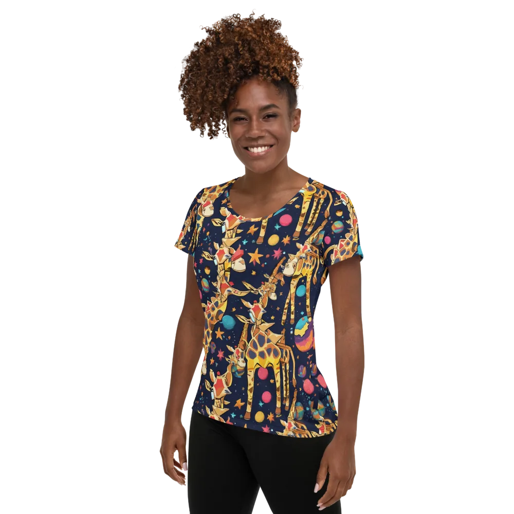 Cosmic Giraffe Parade on Women's Athletic T-Shirt — Left