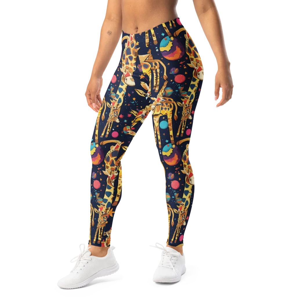 Cosmic Giraffe Parade on Leggings — Left Front