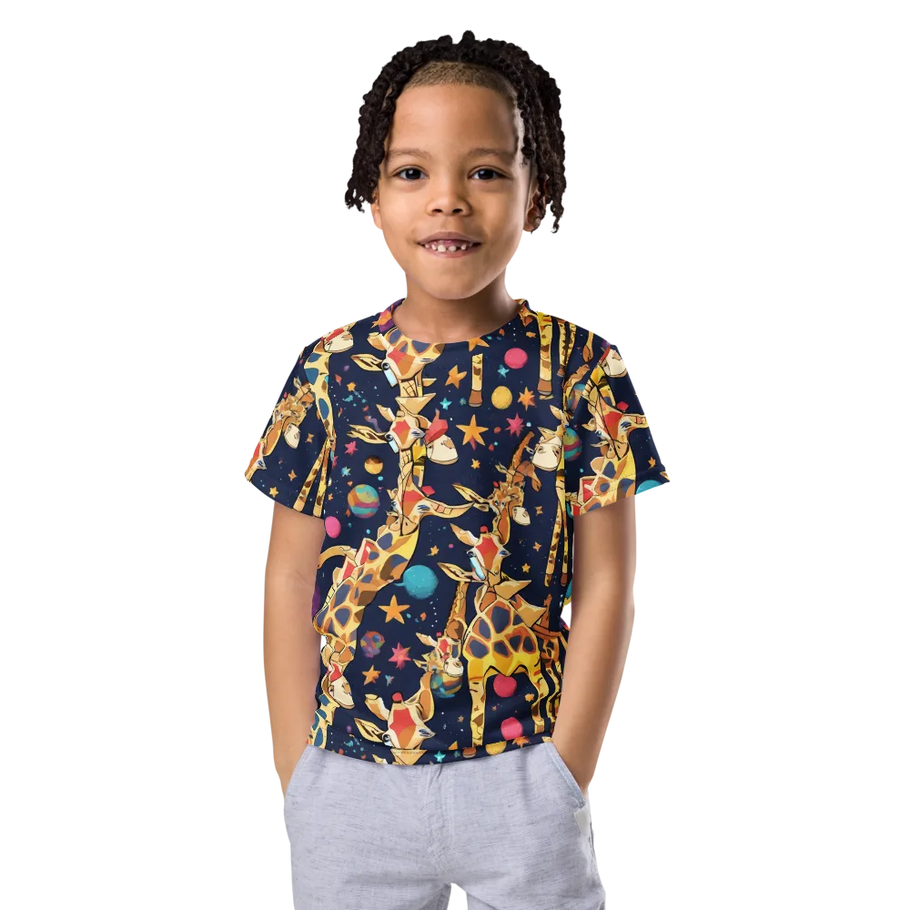 Cosmic Giraffe Parade on Kids Crew Neck T-Shirt — Front