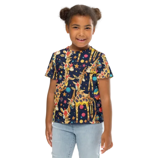 Cosmic Giraffe Parade on a Kids Crew Neck T-Shirt