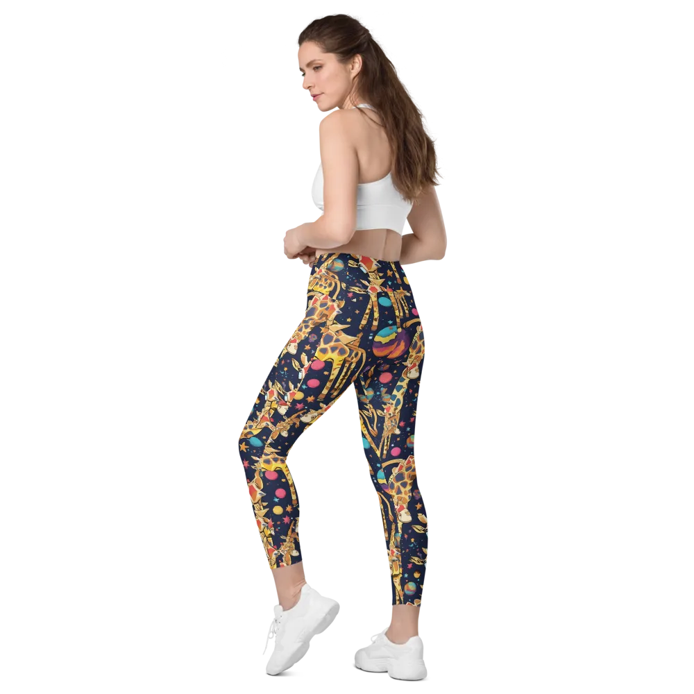 Cosmic Giraffe Parade on Leggings with Pockets — Left Back
