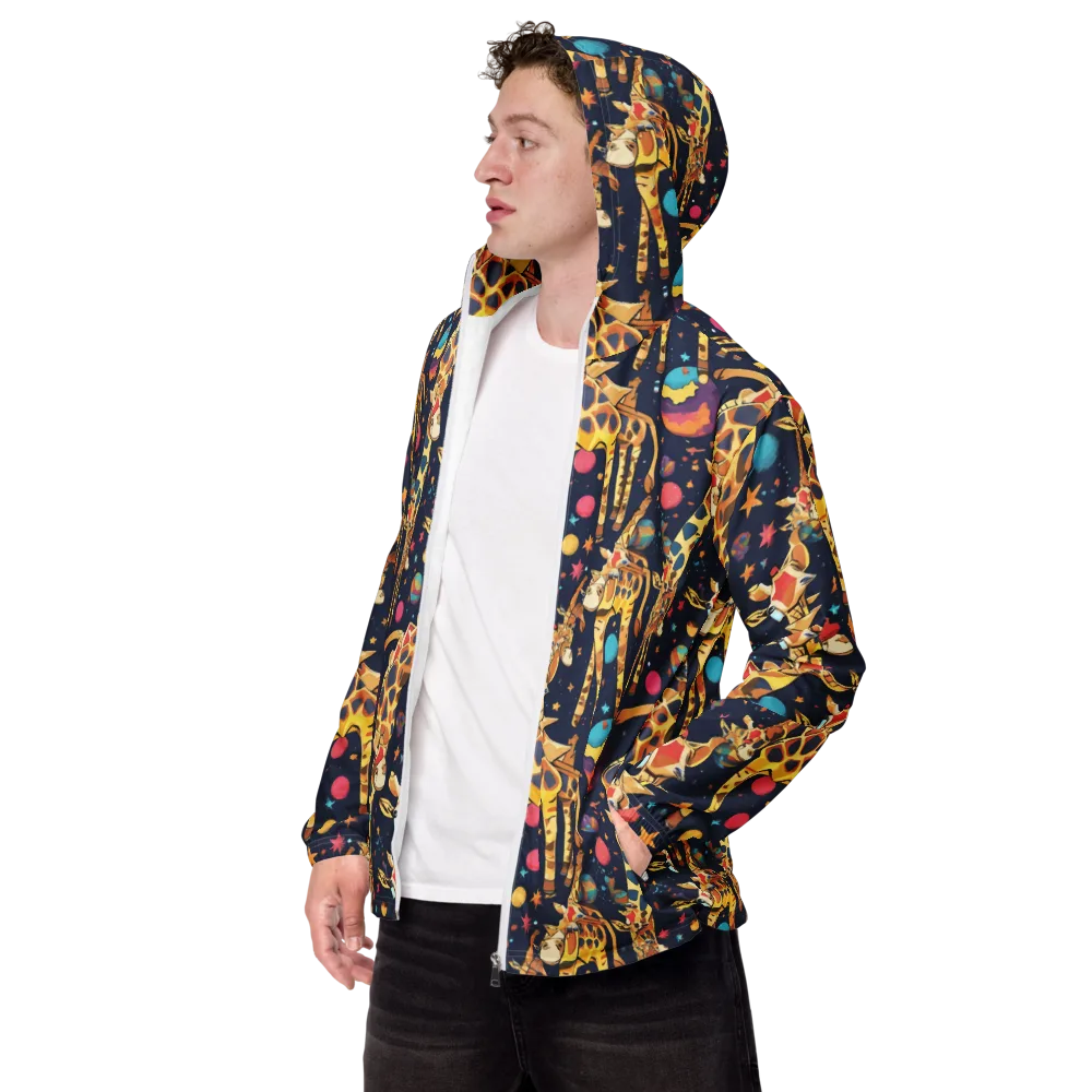 Cosmic Giraffe Parade on Men's Windbreaker — Left Front