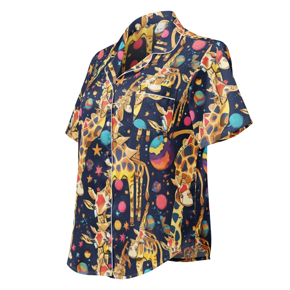Cosmic Giraffe Parade on Women's Short Sleeve Pajama Top — Left Front