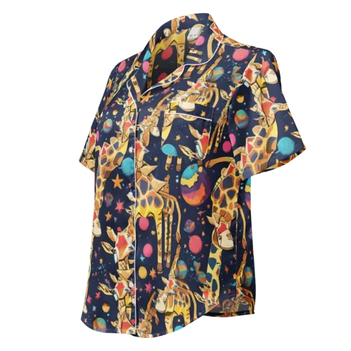 Cosmic Giraffe Parade on a Women's Short Sleeve Pajama Top