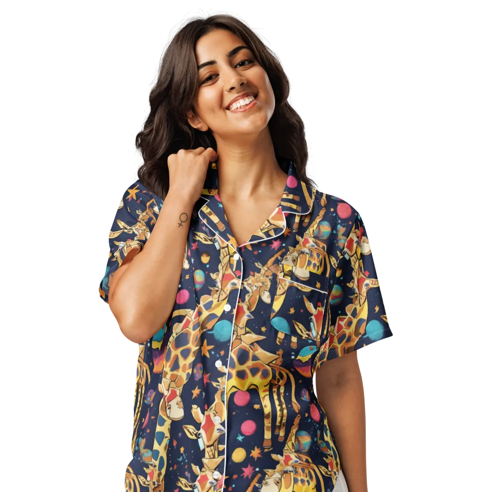 Cosmic Giraffe Parade on Women's Short Sleeve Pajama Top — Front