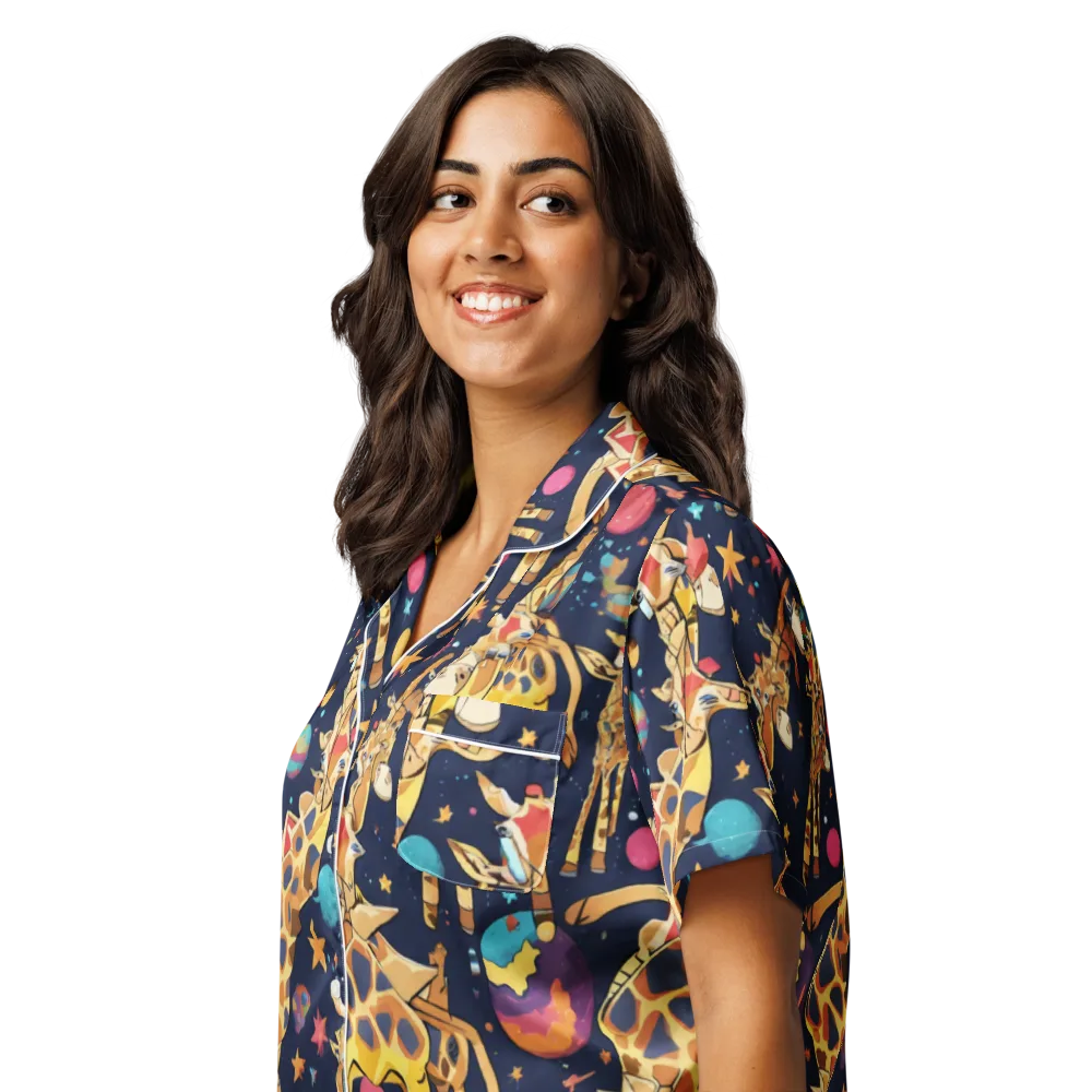 Cosmic Giraffe Parade on Women's Short Sleeve Pajama Top — Left Front