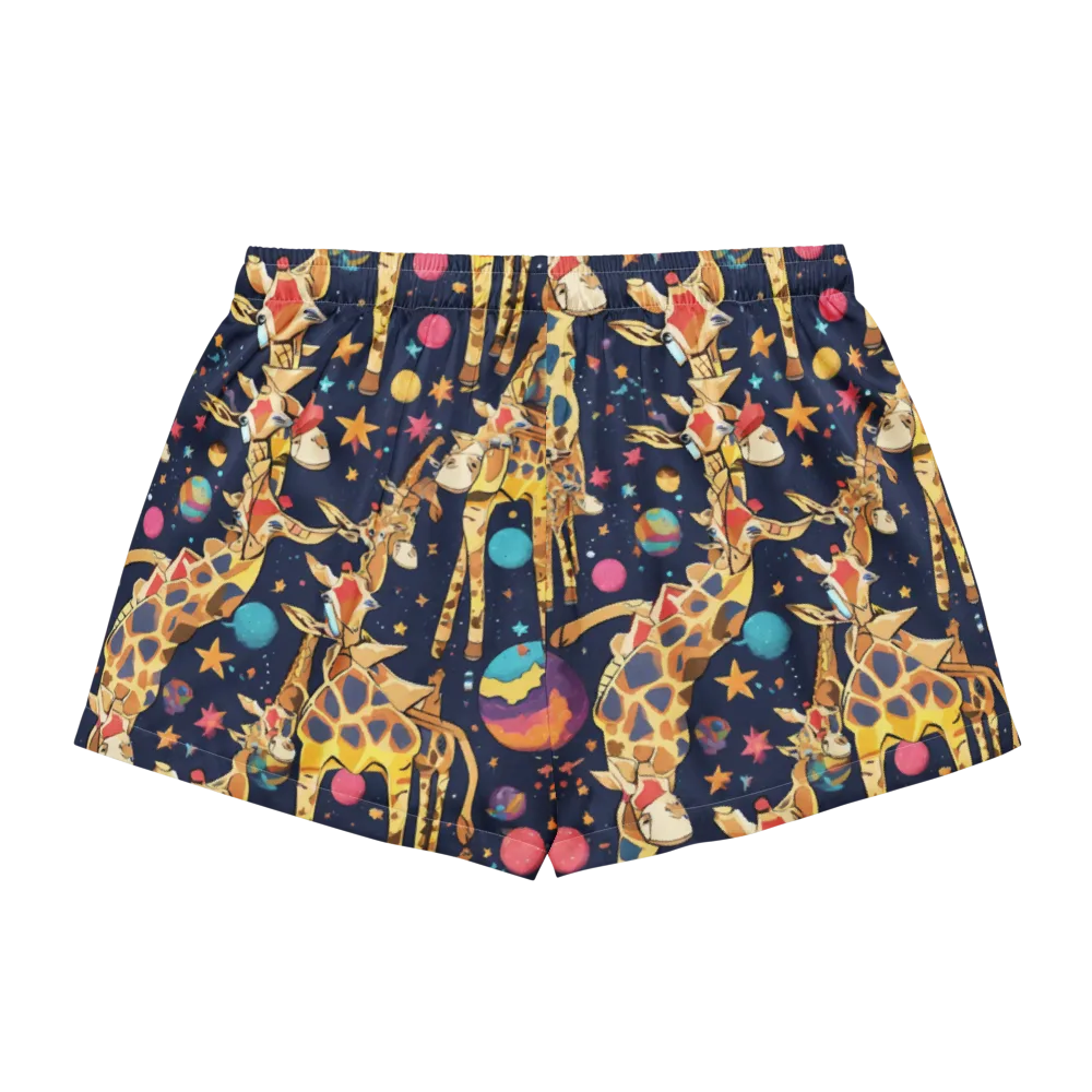 Cosmic Giraffe Parade on Women's Pajama Shorts — Back