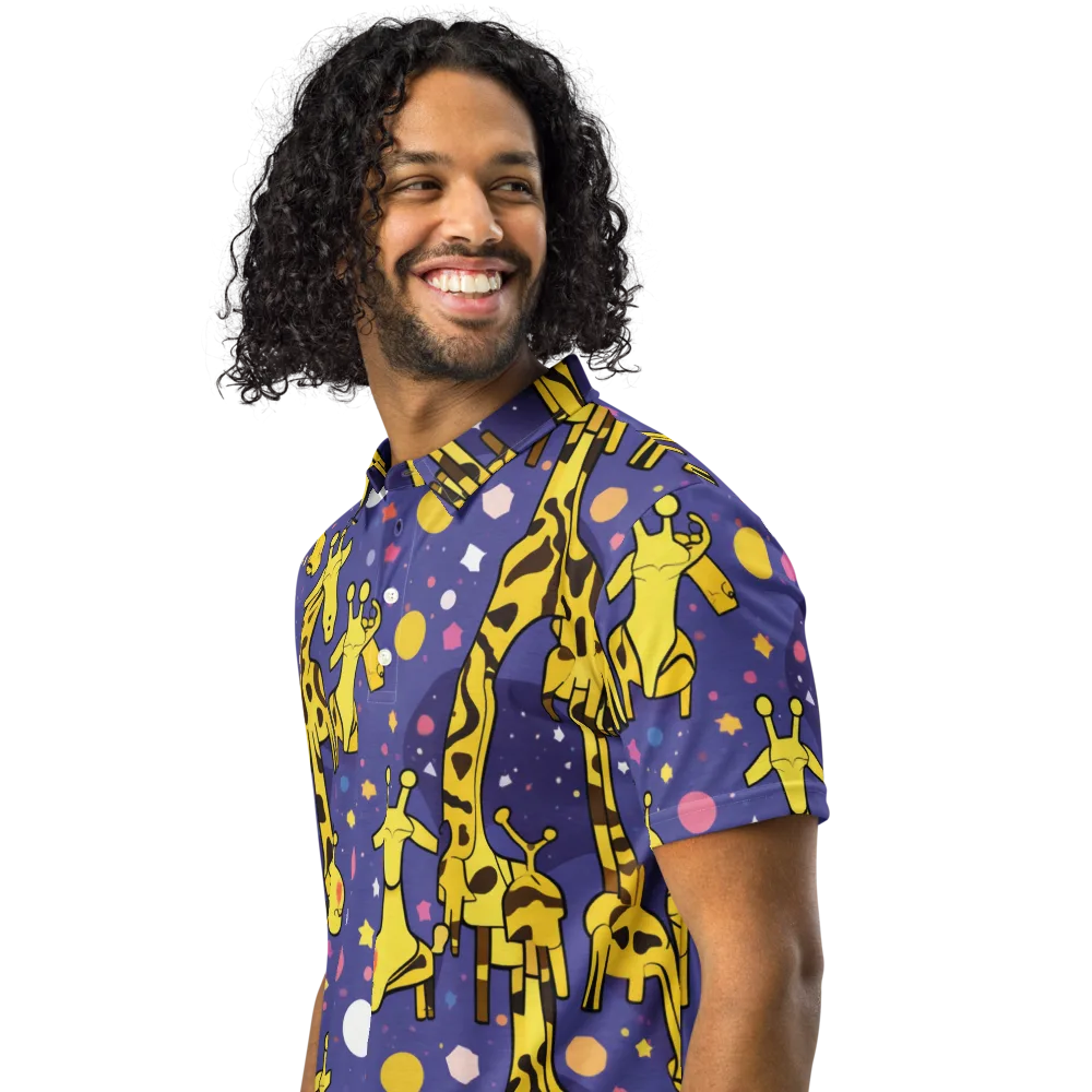 Cosmic Giraffe on Men's Slim Fit Polo Shirt — Left Front