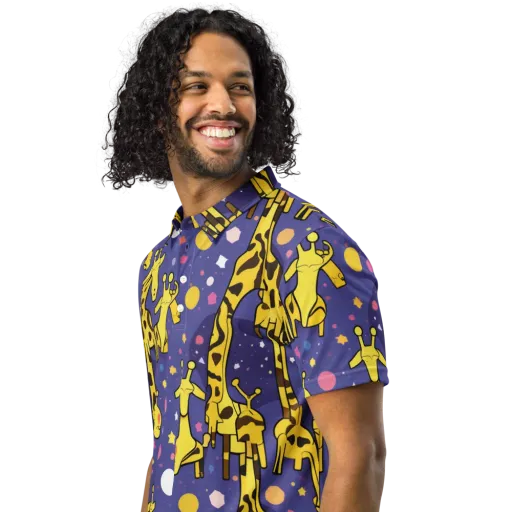 Cosmic Giraffe on a Men's Slim Fit Polo Shirt