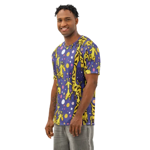 Cosmic Giraffe on a Men's Cotton Crew Neck T-Shirt