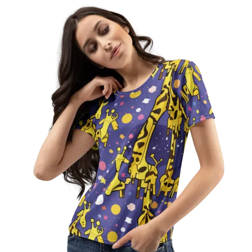 Cosmic Giraffe on a Women's Crew Neck T-Shirt
