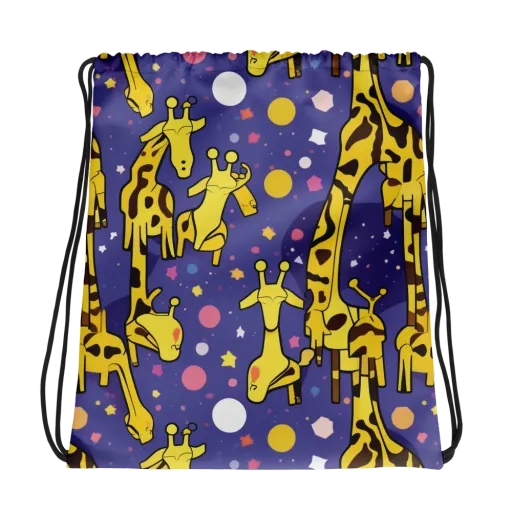 Cosmic Giraffe on a Drawstring Bag