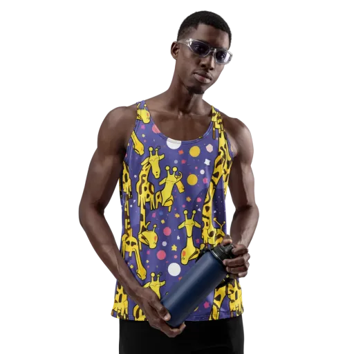 Cosmic Giraffe on a Men's Tank Top