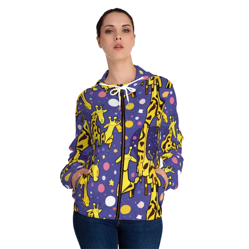 Cosmic Giraffe on Women's Full-Zip Hoodie — Front On Person