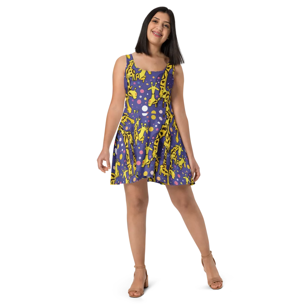 Cosmic Giraffe on Skater Dress — Front