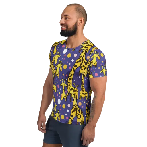 Cosmic Giraffe on a Men's Athletic T-Shirt
