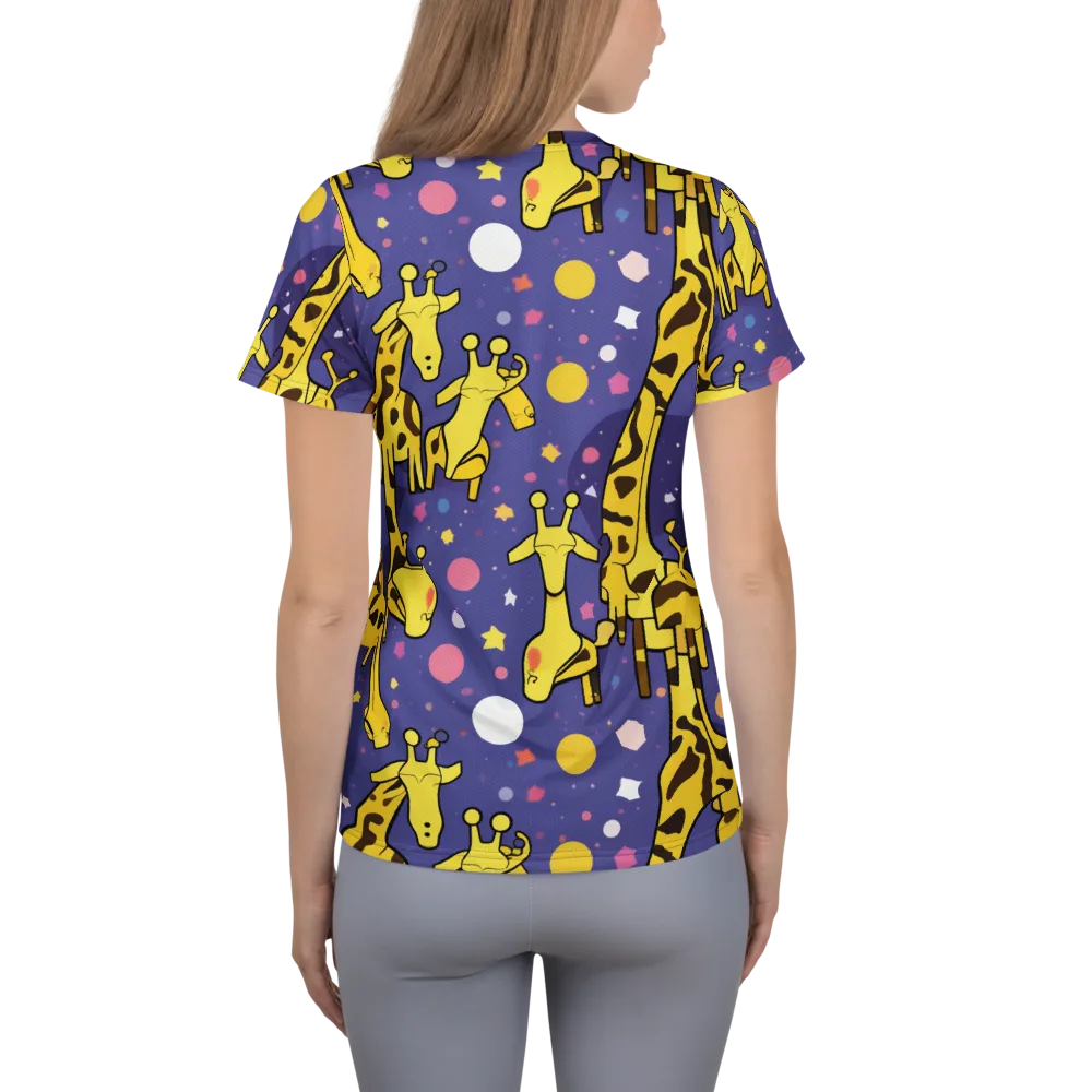 Cosmic Giraffe on Women's Athletic T-Shirt — Back
