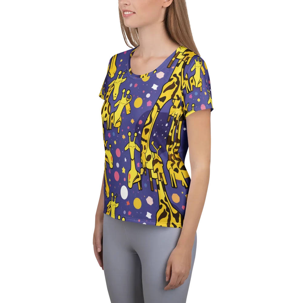 Cosmic Giraffe on Women's Athletic T-Shirt — Left