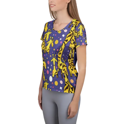 Cosmic Giraffe on a Women's Athletic T-Shirt