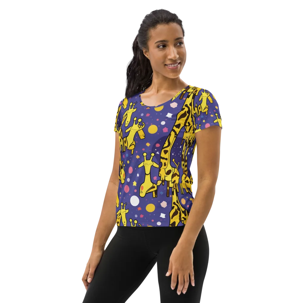 Cosmic Giraffe on Women's Athletic T-Shirt — Left