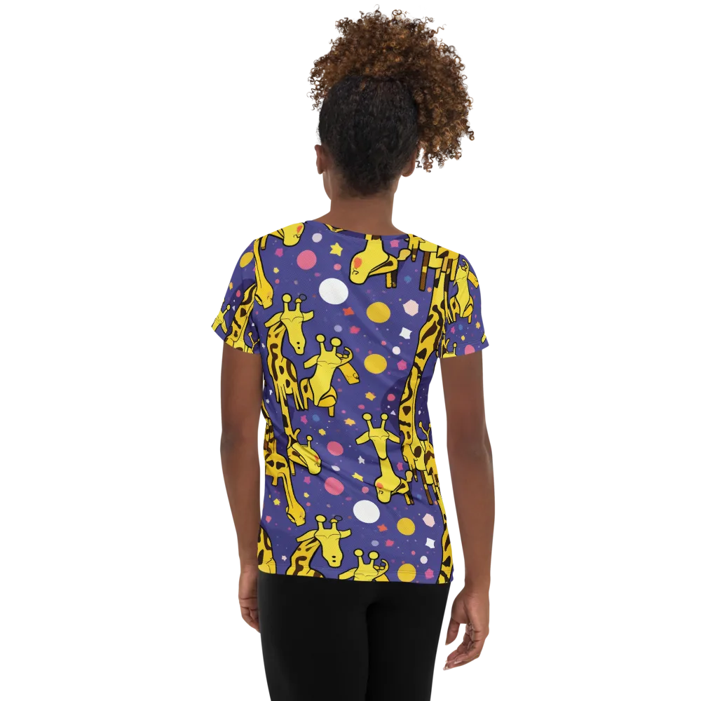 Cosmic Giraffe on Women's Athletic T-Shirt — Back