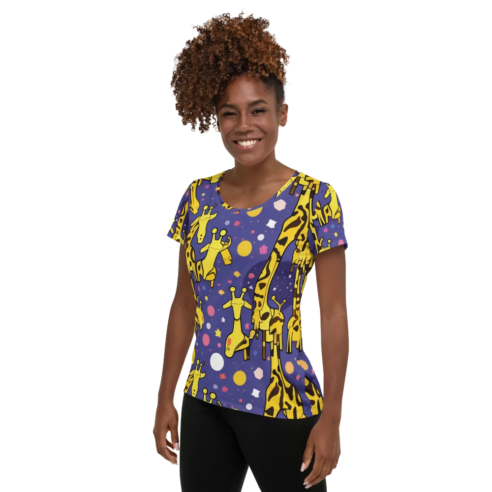 Cosmic Giraffe on Women's Athletic T-Shirt — Left