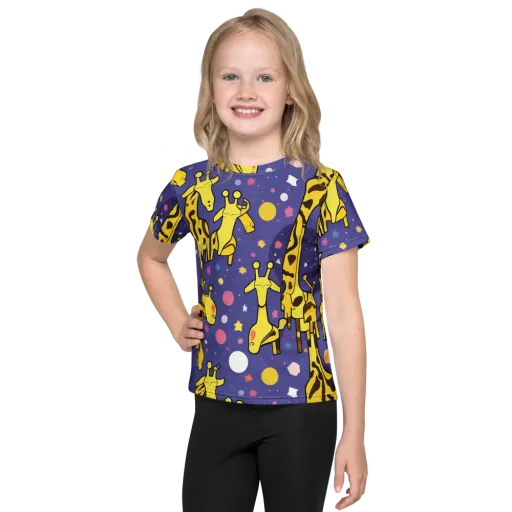 Cosmic Giraffe on a Kids Crew Neck T-Shirt