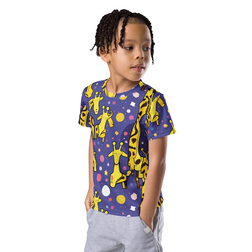 Cosmic Giraffe on Kids Crew Neck T-Shirt — Left Front