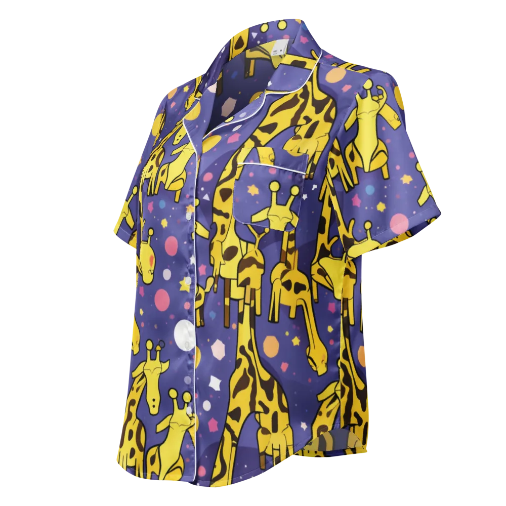 Cosmic Giraffe on Women's Short Sleeve Pajama Top — Left Front