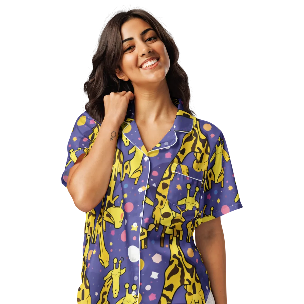 Cosmic Giraffe on Women's Short Sleeve Pajama Top — Front