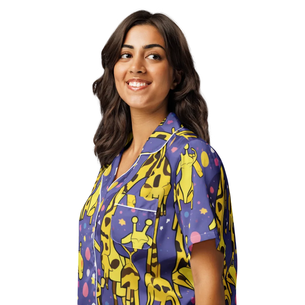 Cosmic Giraffe on Women's Short Sleeve Pajama Top — Left Front