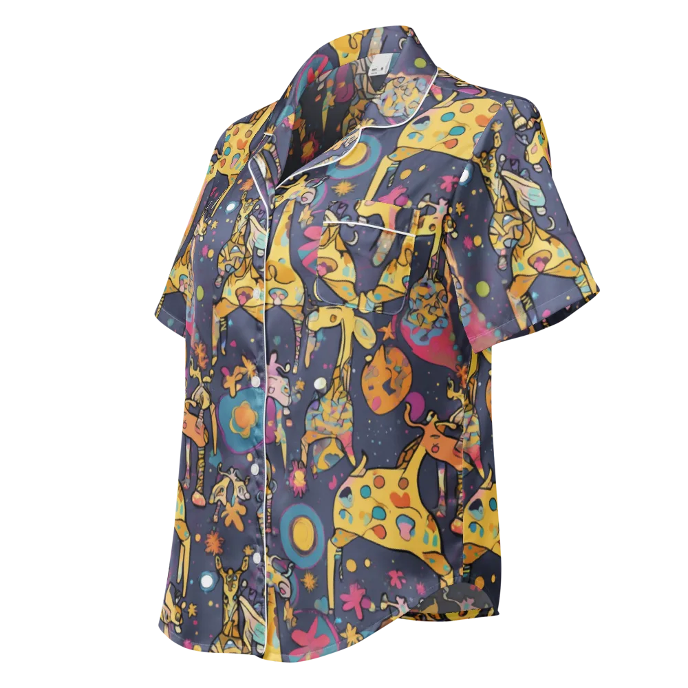 Neon Savannah on Women's Short Sleeve Pajama Top — Left Front