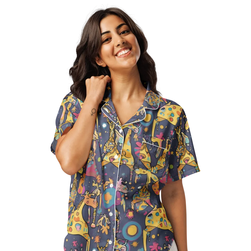 Neon Savannah on Women's Short Sleeve Pajama Top — Front