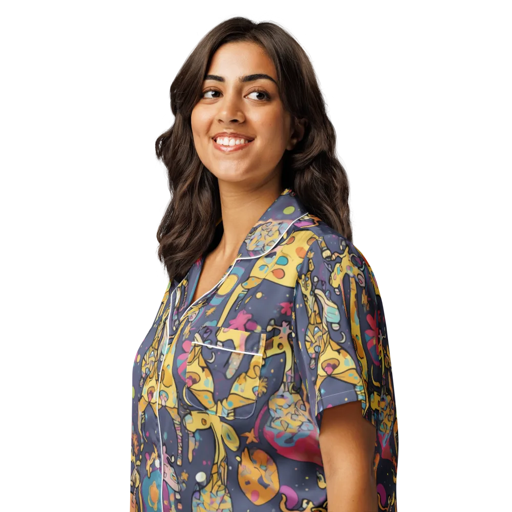 Neon Savannah on Women's Short Sleeve Pajama Top — Left Front
