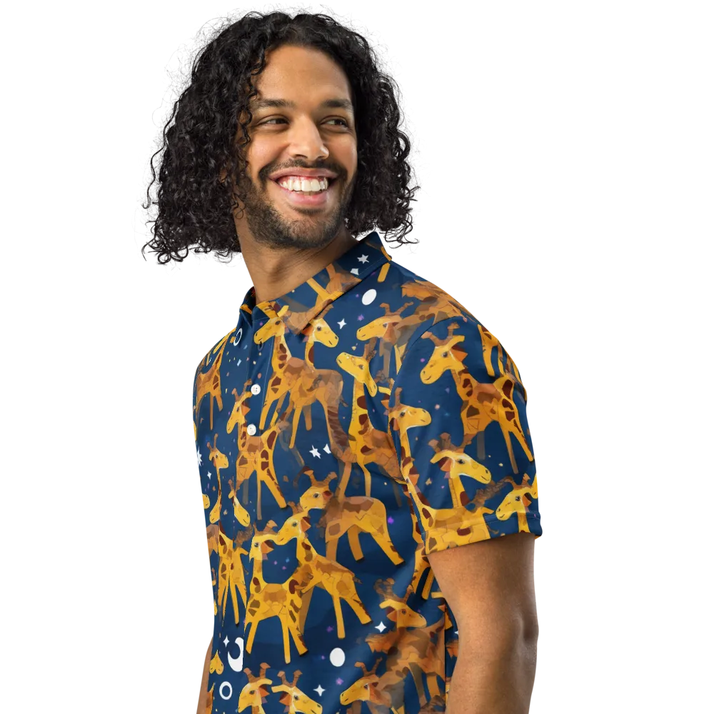 Midnight Giraffe on Men's Slim Fit Polo Shirt — Left Front