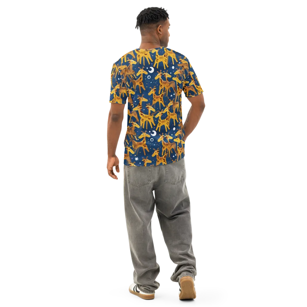 Midnight Giraffe on Men's Cotton Crew Neck T-Shirt — Back
