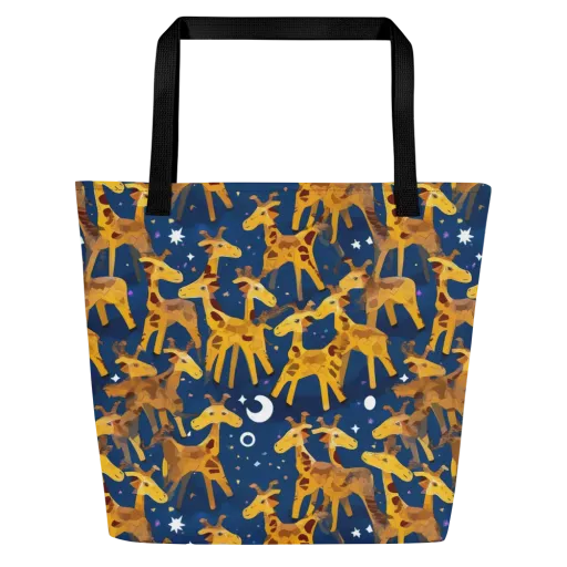 Midnight Giraffe on a Large Tote Bag W/ Pocket