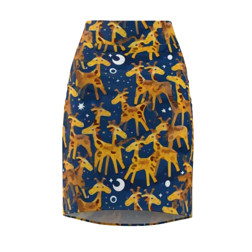 Midnight Giraffe on a Pencil Skirt