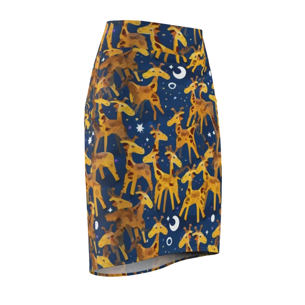 Midnight Giraffe on Pencil Skirt — Front Side