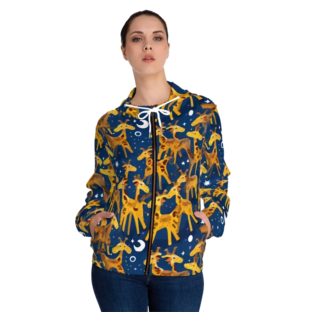 Midnight Giraffe on Women's Full-Zip Hoodie — Front On Person