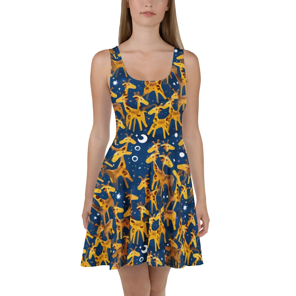Midnight Giraffe on Skater Dress — Front