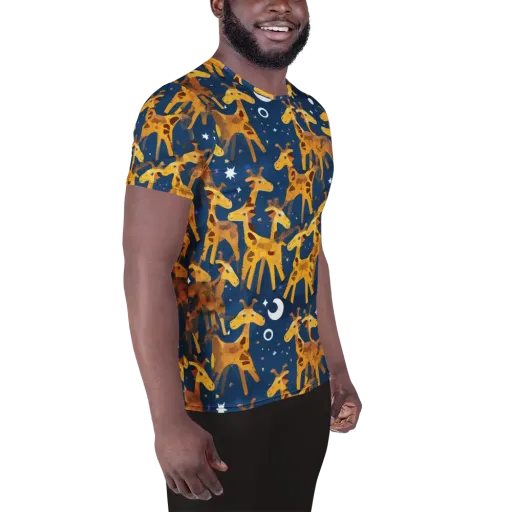 Midnight Giraffe on a Men's Athletic T-Shirt