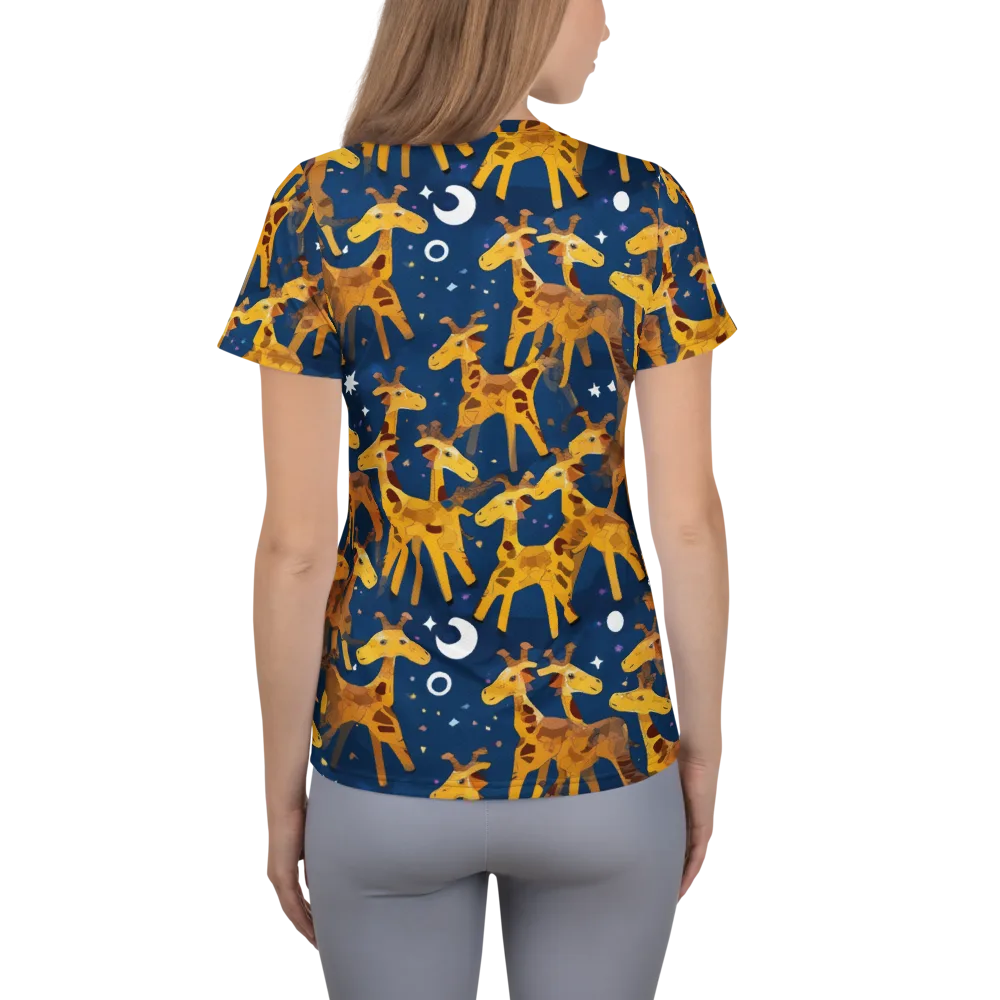 Midnight Giraffe on Women's Athletic T-Shirt — Back