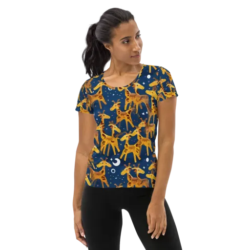 Midnight Giraffe on a Women's Athletic T-Shirt